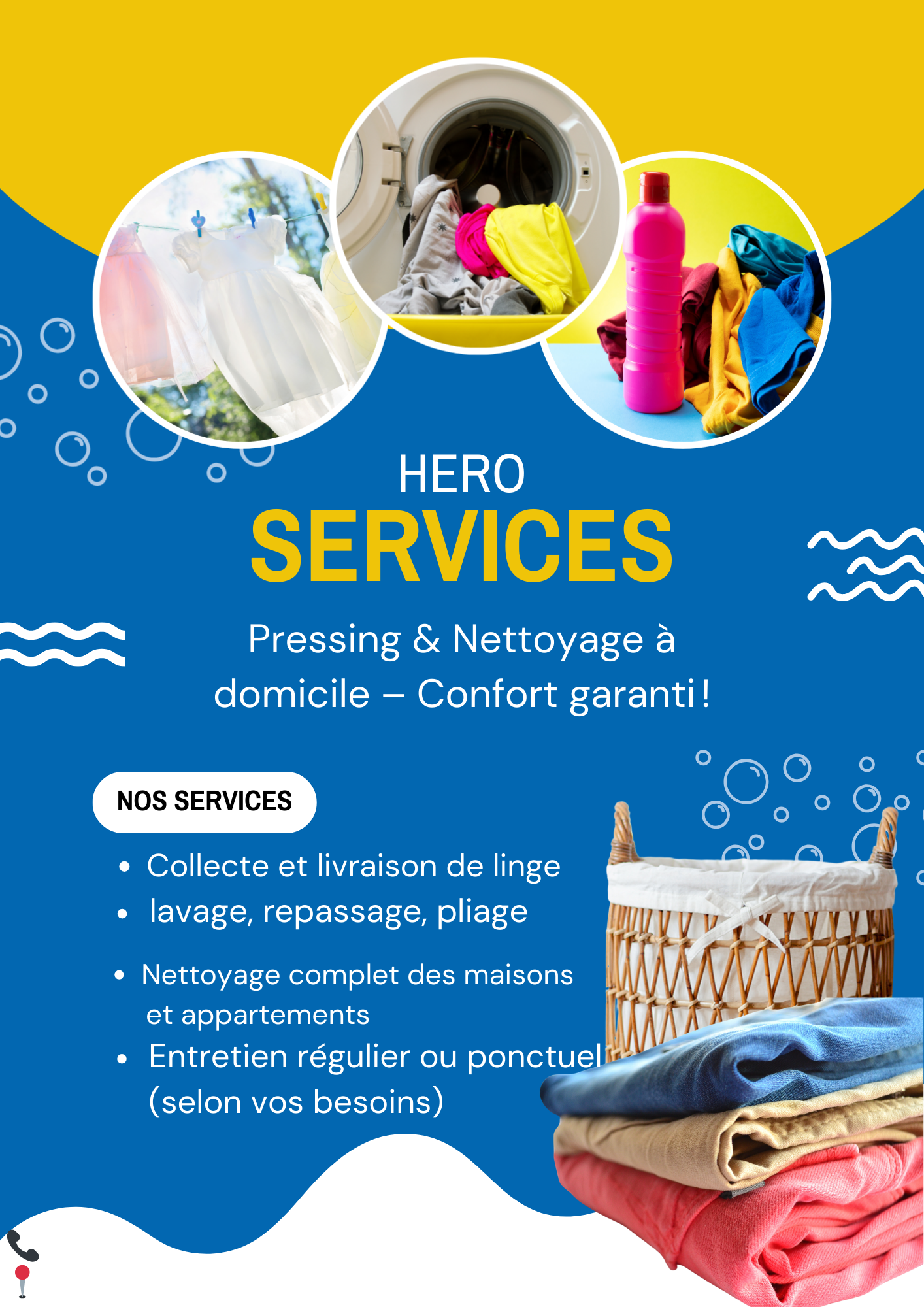 Blue and Yellow Modern Laundry Service Flyer
